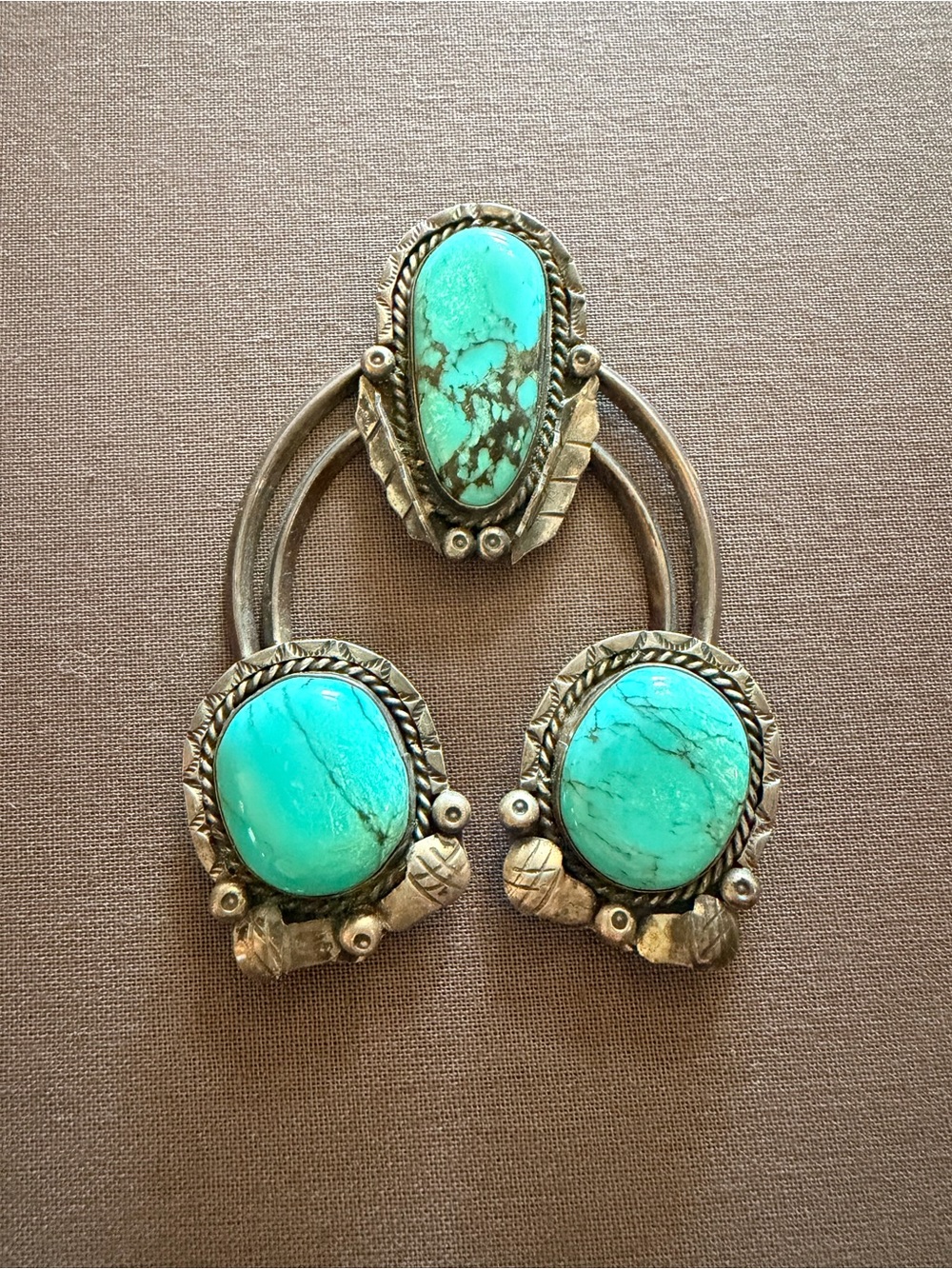 Turquoise & Sterling Silver Squash Blossom Style Pendant